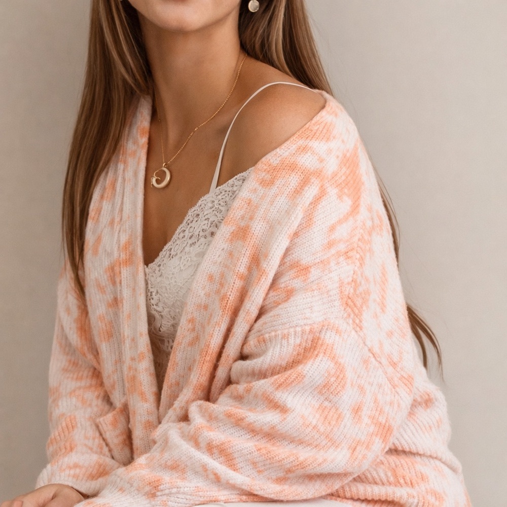 Pastel Cardigan Sweater Open Front All Season Knit Ivory Peach Plus Size XXL